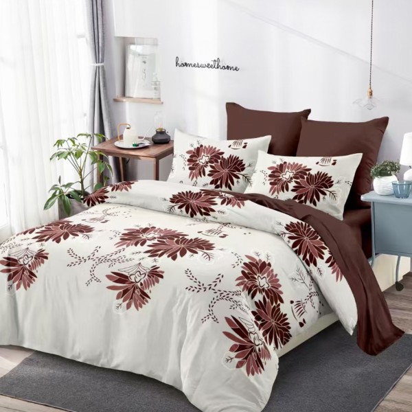 Lenjerie Pat Dublu, FINET, 6 piese, Bej, Maro, Flori [1]