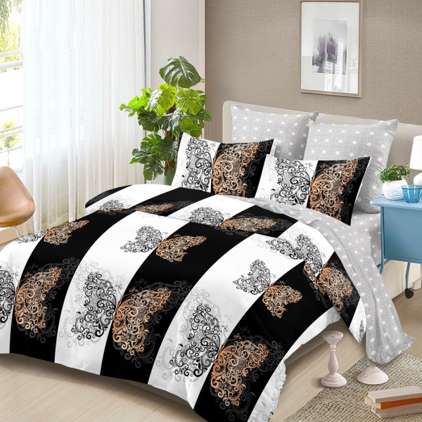 Lenjerie Pat Dublu, FINET, 6 piese, Alb, Negru, Dungi, Fluturi [1]