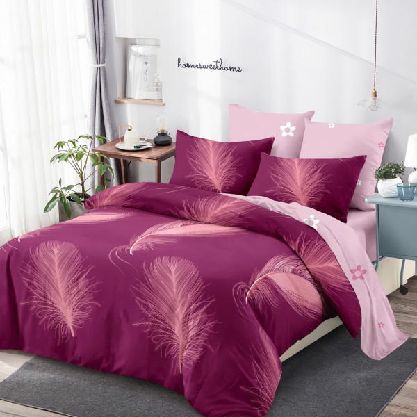 Lenjerie Pat Dublu, FINET, 6 piese, Magenta, Roz, Pene [1]