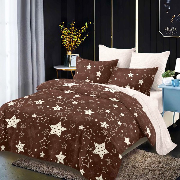 Lenjerie Pat Dublu, FINET, 6 piese, Bej, Maro, Stelute [1]
