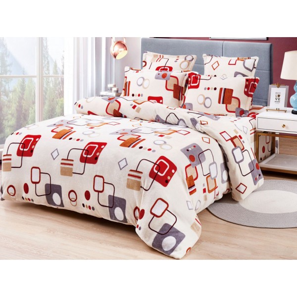 Lenjerie pat dublu, Super Pufoasa COCOLINO, 6 piese, Crem-Multicolor, forme geometrice [1]