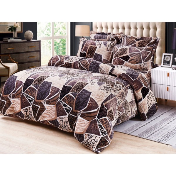 Lenjerie pat dublu, Super Pufoasa COCOLINO, 6 piese, Bej-Maro, forme geometrice [1]
