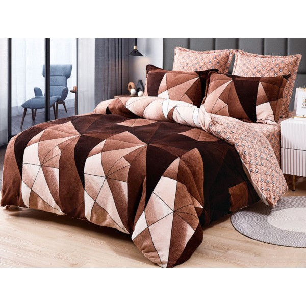 Lenjerie pat dublu, Super Pufoasa COCOLINO, 6 piese, Bej-Maro, forme geometrice [1]