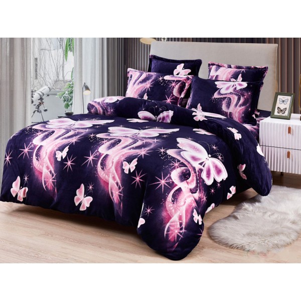 Lenjerie pat dublu, Super Pufoasa COCOLINO, 6 piese, Mov-Lila, fluturi [1]