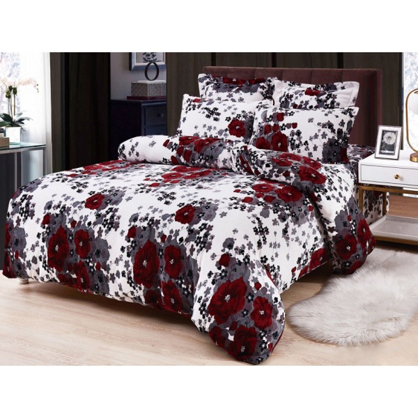 Lenjerie pat dublu, Super Pufoasa COCOLINO, 6 piese, Alb-Multicolor, flori [1]