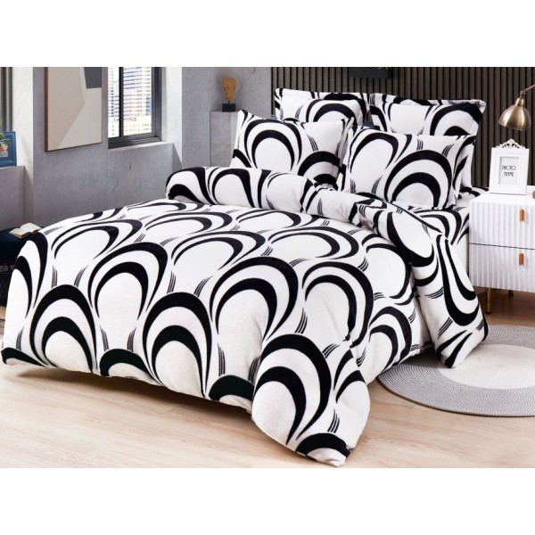 Lenjerie pat dublu, Super Pufoasa COCOLINO, 6 piese, Alb-Negru, model clasic [1]