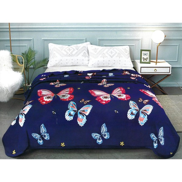 Patura pufoasa cocolino 200x230cm, 300gr/mp, Bleumarin-Roz, fluturi [1]