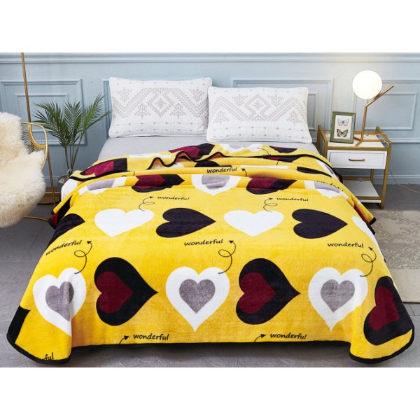 Patura pufoasa cocolino 200x230cm, 300gr/mp, Galben-Negru, inimioare [1]