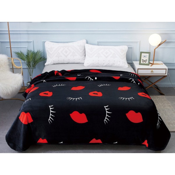 Patura pufoasa cocolino 200x230cm, 300gr/mp, Negru-Rosu, gene [1]
