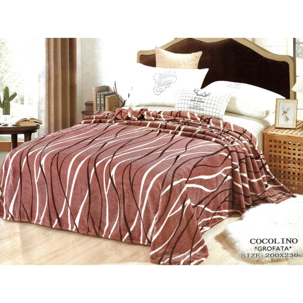 Patura pufoasa cocolino gofrata 200x230cm, 300gr, Maro-Alb, dungi [1]