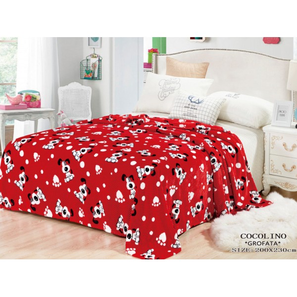 Patura pufoasa cocolino gofrata 200x230cm, 300gr/mp, Rosu-Alb, Catelusi [1]