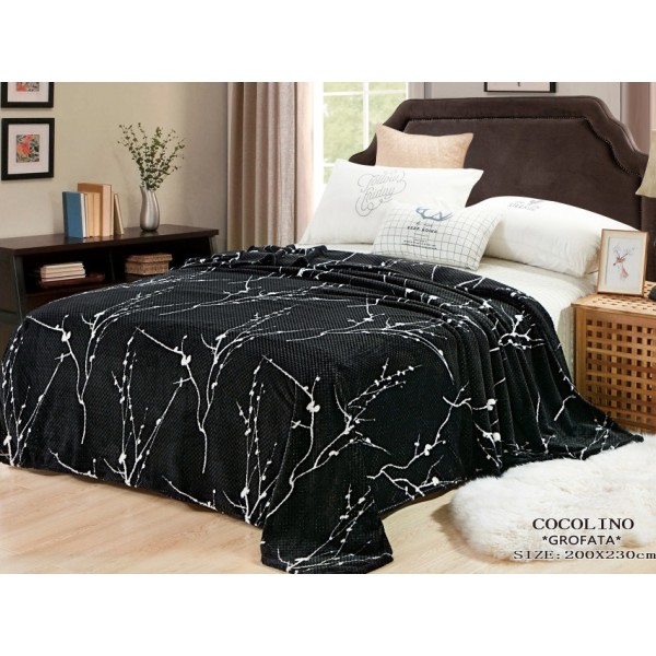Patura pufoasa cocolino gofrata 200x230cm, 300gr/mp, Negru-Alb, Crengute [1]