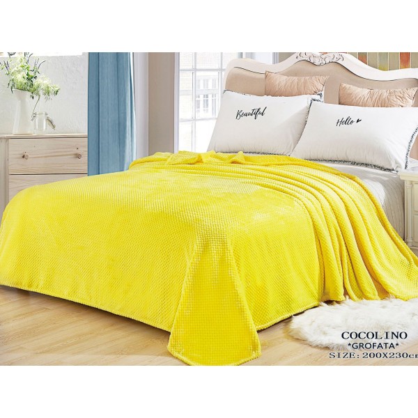 Patura pufoasa cocolino gofrata 200x230cm, 300gr, Galben [1]