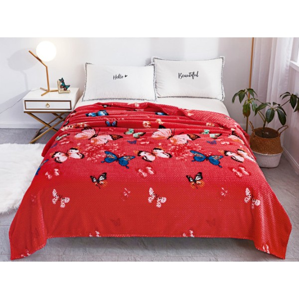 Patura pufoasa cocolino gofrata 200x230cm, 300gr, Roz-Albastru, fluturi [1]