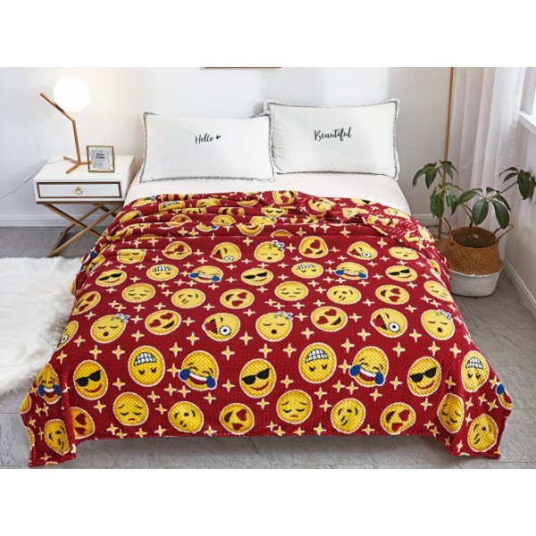 Patura pufoasa cocolino gofrata 200x230cm, 300gr, Rosu-Galben, emoticoane [1]