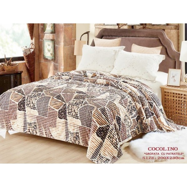Patura pufoasa cocolino gofrata 200x230cm, 300gr/mp, Bej-Maro, Forme geometrice [1]