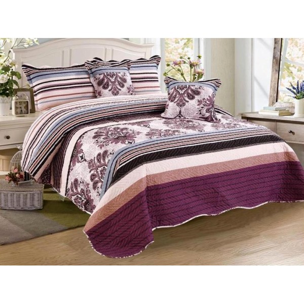 Cuvertura pat dublu din Bumbac Finet, 5 PIESE, Multicolor, model clasic [1]