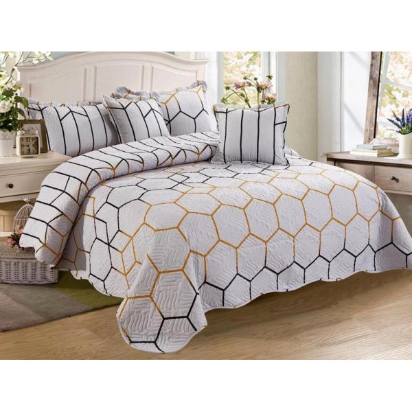 Cuvertura pat dublu din Bumbac Finet, 5 PIESE, Gri, forme geometrice [1]