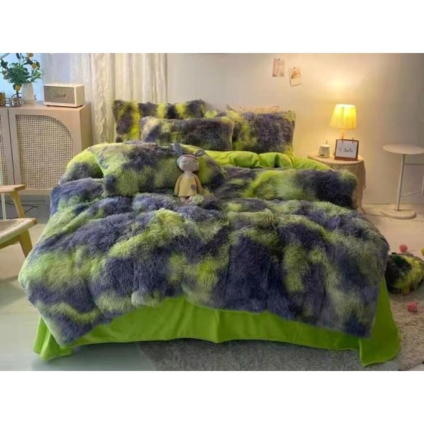 Lenjerie pat super pufoasa COCOLINO Fluffy 4 piese Verde-Gri [1]