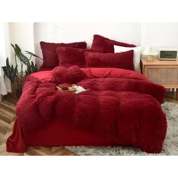 Lenjerie pat super pufoasa COCOLINO Fluffy 6 piese Visiniu [1]