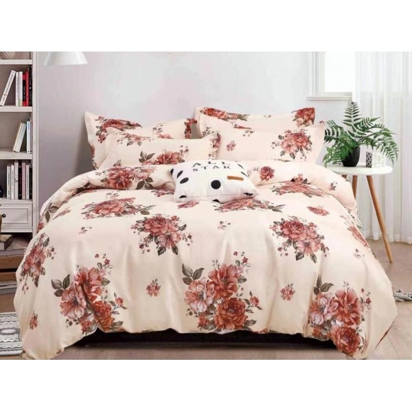 Lenjerie pat dublu,  FINET, 6 piese, Crem-Multicolor, flori [1]