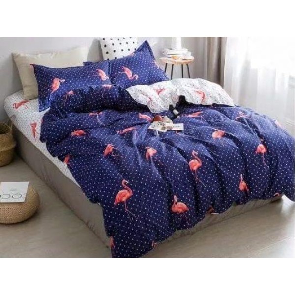 Lenjerie pat dublu,  FINET, 6 piese, Bleumarin-Roz, flamingo [1]