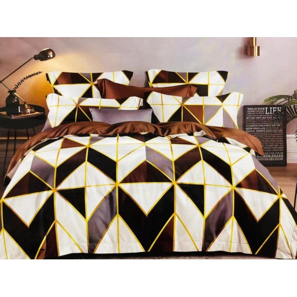 Lenjerie pat dublu,  FINET, 6 piese, Negru-Alb, forme geometrice [1]