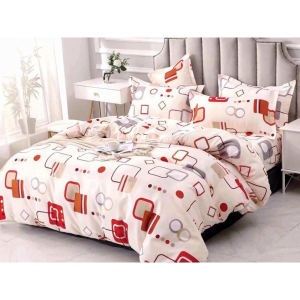 Lenjerie pat dublu,  FINET, 6 piese, Bej-Multicolor, forme geometrice [1]