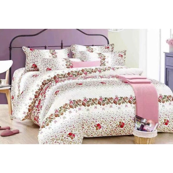 Lenjerie pat dublu,  FINET, 6 piese, Alb-Multicolor, flori [1]