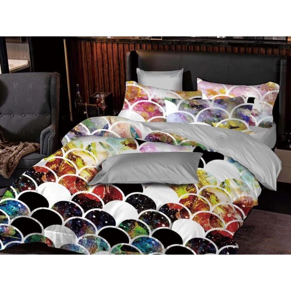 Lenjerie pat dublu (140x200cm, 160x200cm, 180x200cm), FINET Satinat, 6 piese, Multicolor, solzi [1]