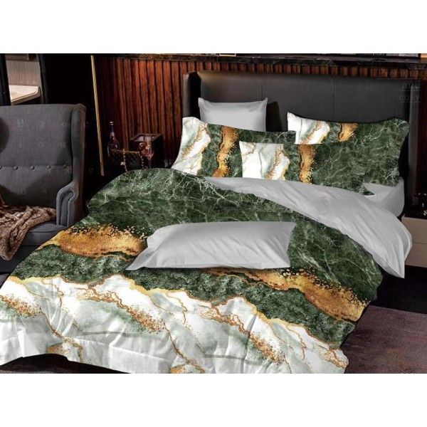 Lenjerie pat dublu (140x200cm, 160x200cm, 180x200cm), FINET Satinat, 6 piese, Verde, Multicolor, marmura [1]