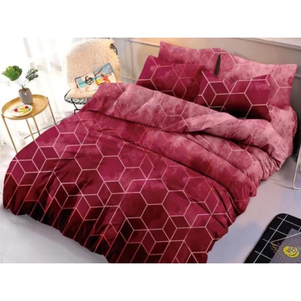 Lenjerie pat dublu,  FINET, 6 piese, Visiniu-Roz, forme geometrice [1]