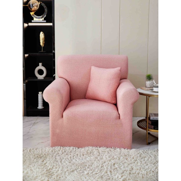 Husa Elastica, 90cm-130cm, pentru Fotoliu cu brate, Jojo Home, Catifea, Roz [1]