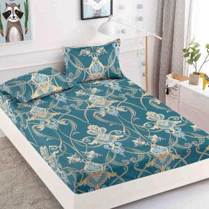 Cearsaf cu elastic, Bumbac FINET, 160/180x200cm, 2 fete de perne 50x70cm, Jojo Home, Turquoise, model elegant
