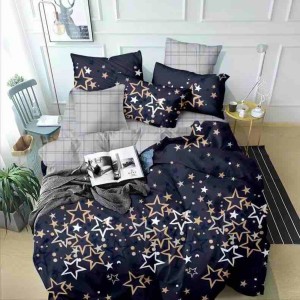 Lenjerie pat 1 PERSOANA,  FINET, 4 piese, Jojo Home, Bleumarin, stelute