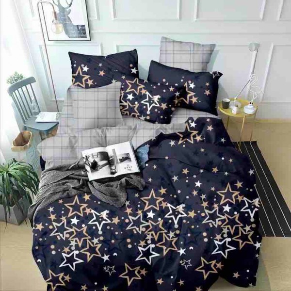 Lenjerie pat 1 PERSOANA,  FINET, 4 piese, Jojo Home, Bleumarin, stelute [1]