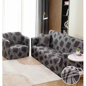 Husa Elastica Pentru Canapea 2 Locuri - M - Jojo Home, Gri, forme geometrice