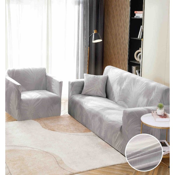 Husa Elastica Pentru Canapea 2 Locuri - M - Jojo Home, Gri deschis, pene [1]
