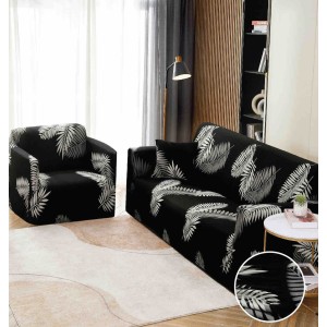 Husa Elastica Pentru Canapea 2 Locuri - M - Jojo Home, Negru, frunze