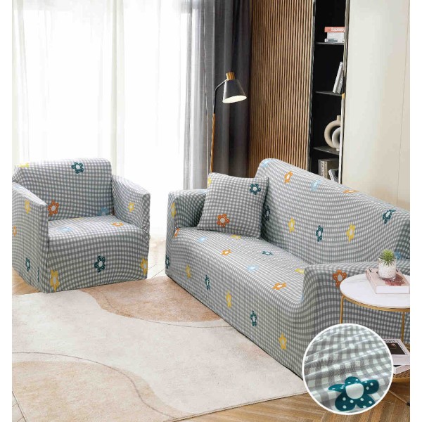 Husa Elastica Pentru Canapea 2 Locuri - M - Jojo Home, Gri, flori [1]