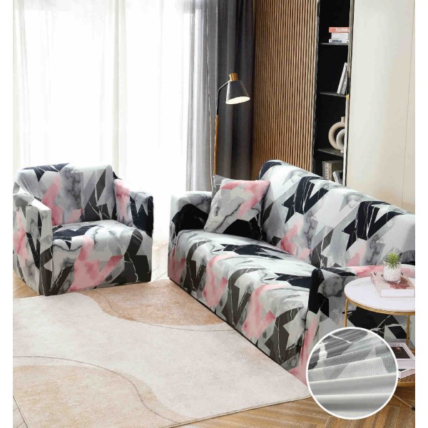 Husa Elastica Pentru Canapea 2 Locuri - M - Jojo Home, Roz-Gri, abstract [1]