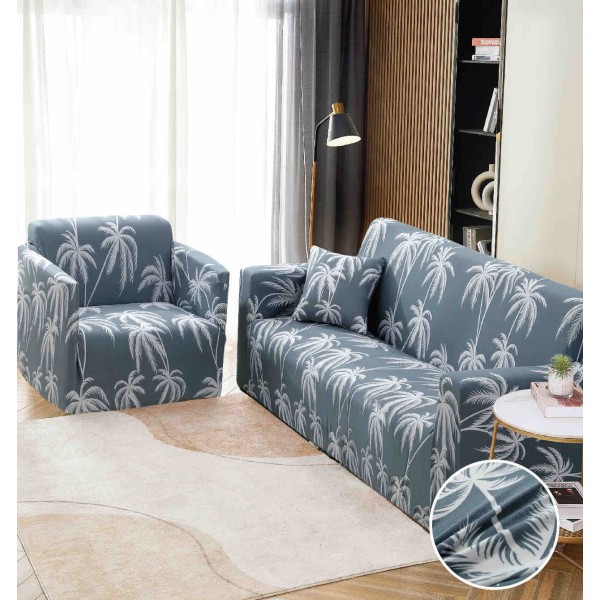 Husa Elastica Pentru Canapea 2 Locuri - M - Jojo Home, Gri, palmieri [1]