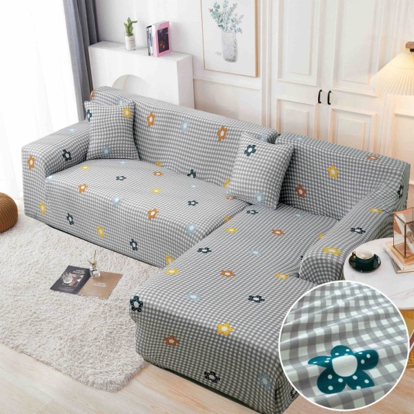 Set husa pentru coltar M + L, Elastica, Jojo Home, Gri, flori [1]