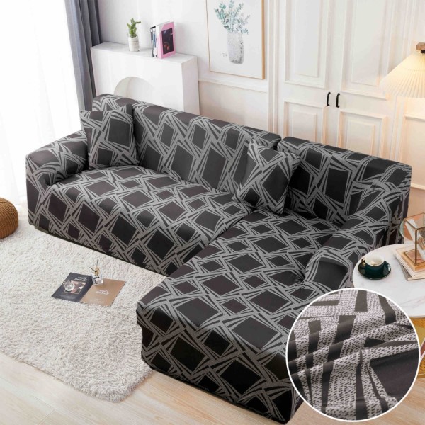 Set husa pentru coltar M + L, Elastica, Jojo Home, Gri, forme geometrice [1]