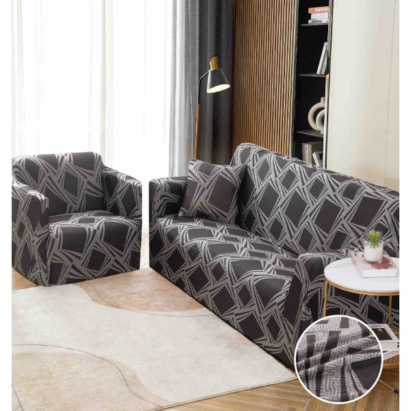Husa Elastica Pentru Canapea 3 Locuri - L - Jojo Home, Gri, forme geometrice [1]