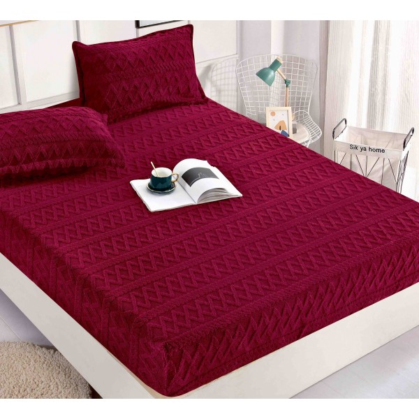 Cearsaf cu elastic COCOLINO, 180x200x25cm, 2 fete de perne, Jojo Home, model Tricotat, Grena [1]
