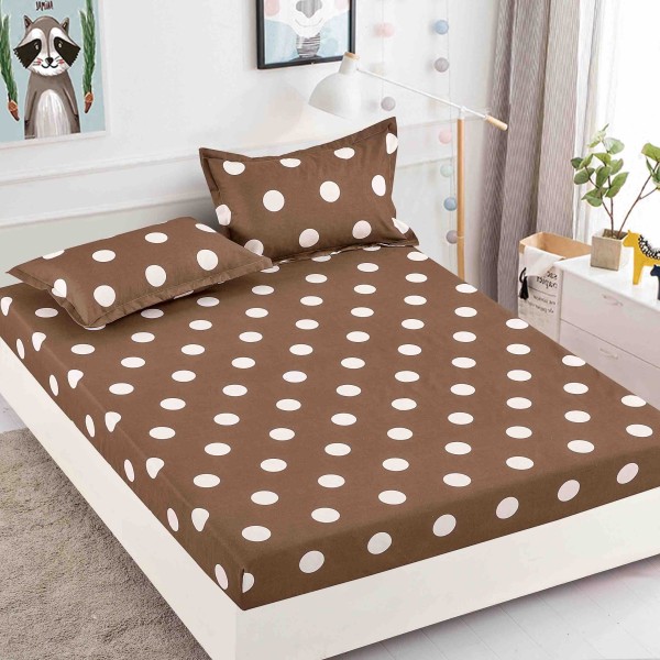 Cearsaf cu elastic, Bumbac FINET, 160/180x200cm, 2 fete de perne 50x70cm, Jojo Home, Maro, buline [1]