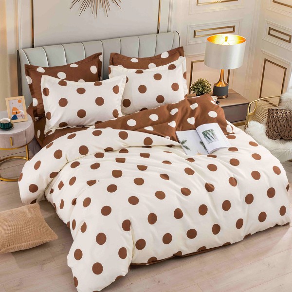 Lenjerie pat dublu,  FINET, 6 piese, Jojo Home, Crem-Maro, buline [1]