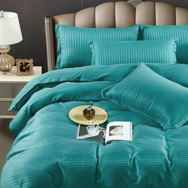 Lenjerie HoReCa, pat dublu, Damasc Finetat Deluxe, 6 piese, Jojo Home, Turquoise [1]