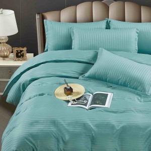 Lenjerie HoReCa, pat single, Damasc Finetat Deluxe, 4 piese, Jojo Home, Bleu Aqua Lenjerie HoReCa, pat single, Damasc Finetat Deluxe, 4 piese, Jojo Home, Bleu Aqua
